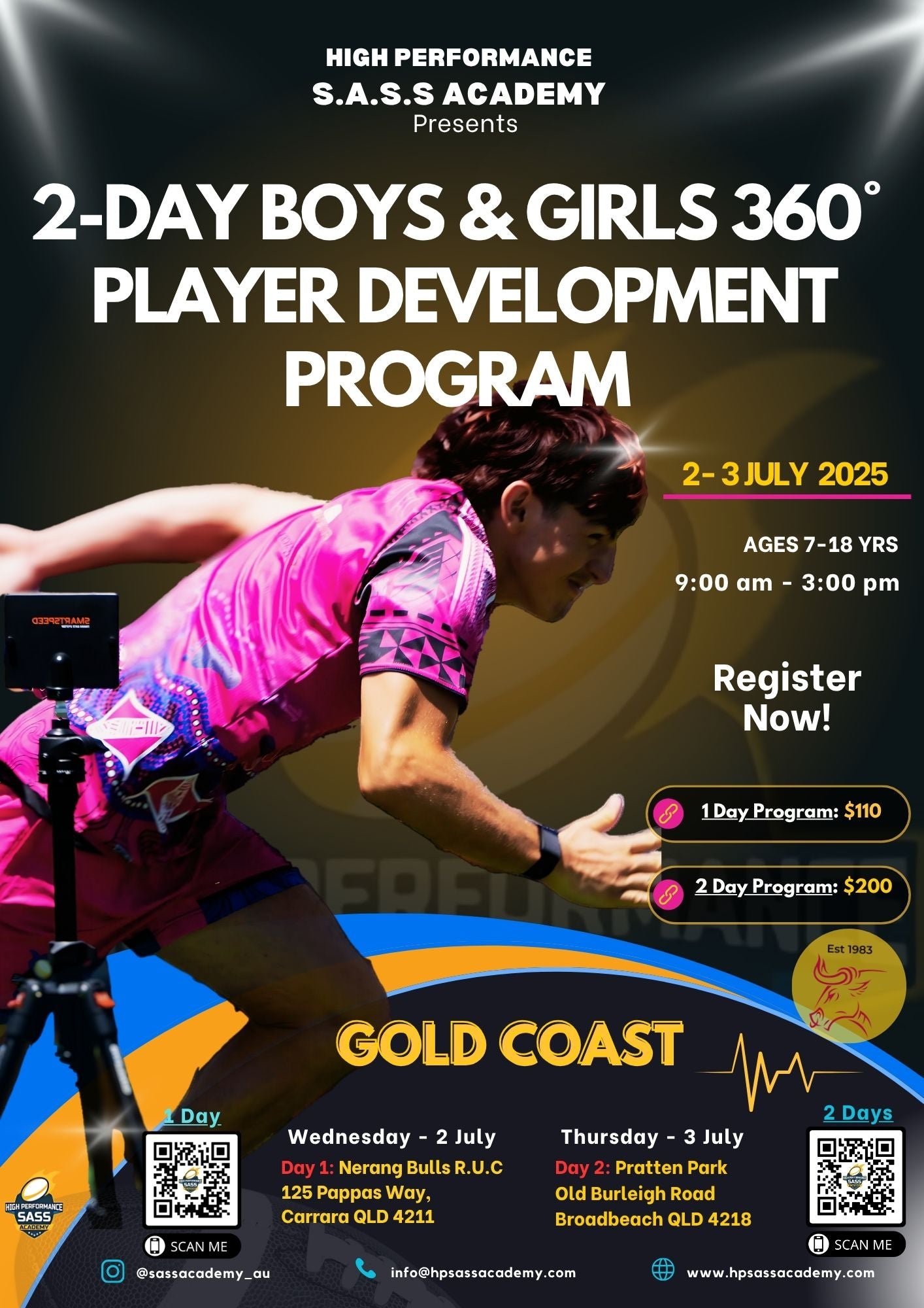 2-DAY BOYS 360 DEGREE PLAYER DEVELOPMENT PROGRAM - GOLD COAST (NERANG BULLS RUGBY UNION CLUB - 2-3 JULY)