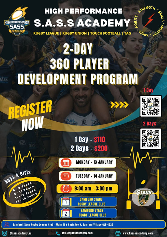 1-DAY 360 PLAYER DEVELOPMENT PROGRAM - NORTH-WEST BRISBANE (SAMFORD STAGS R.L.F.C - 13-14 JANUARY)