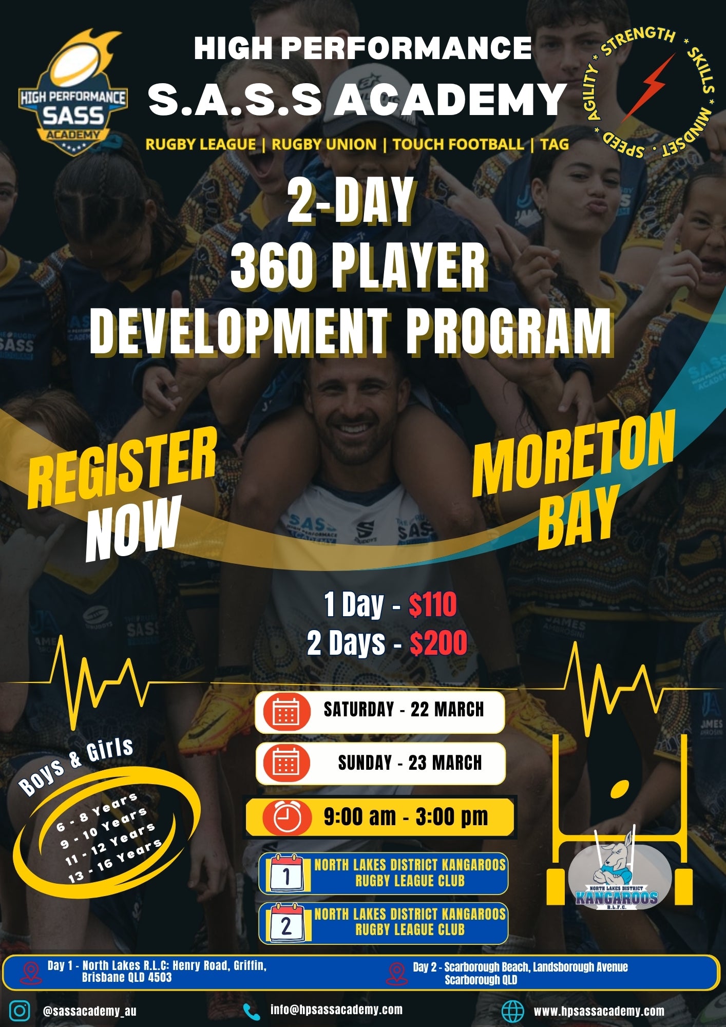 2-DAY 360 PLAYER DEVELOPMENT PROGRAM - MORETON BAY (NORTH LAKES DISTRICT KANGAROOS R.L.F.C - 22-23 MARCH)