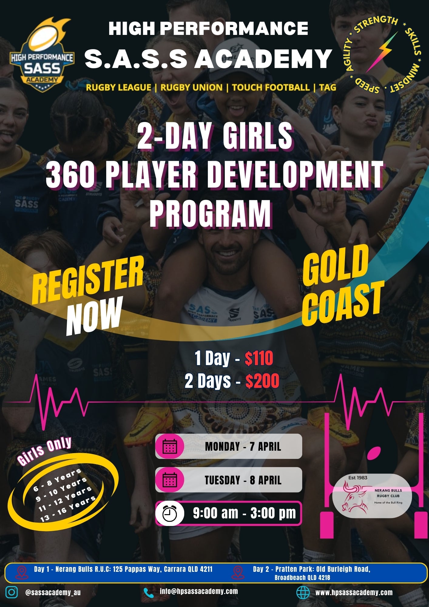 2-DAY GIRLS 360 PLAYER DEVELOPMENT PROGRAM - GOLD COAST (NERANG BULLS RUGBY UNION CLUB - 7-8 APRIL)