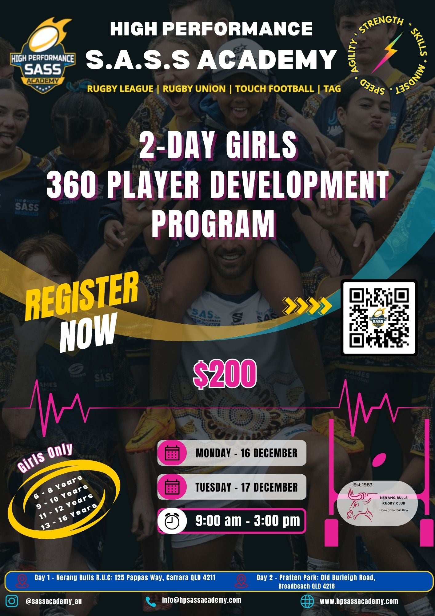 2-DAY GIRLS 360 PLAYER DEVELOPMENT PROGRAM - GOLD COAST (NERANG BULLS RUGBY UNION CLUB - 16-17 DECEMBER)