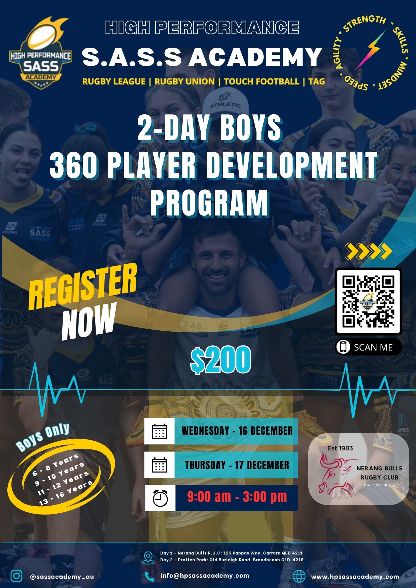 2-DAY BOYS 360 PLAYER DEVELOPMENT PROGRAM - GOLD COAST (NERANG BULLS RUGBY UNION CLUB - 16-17 DECEMBER)