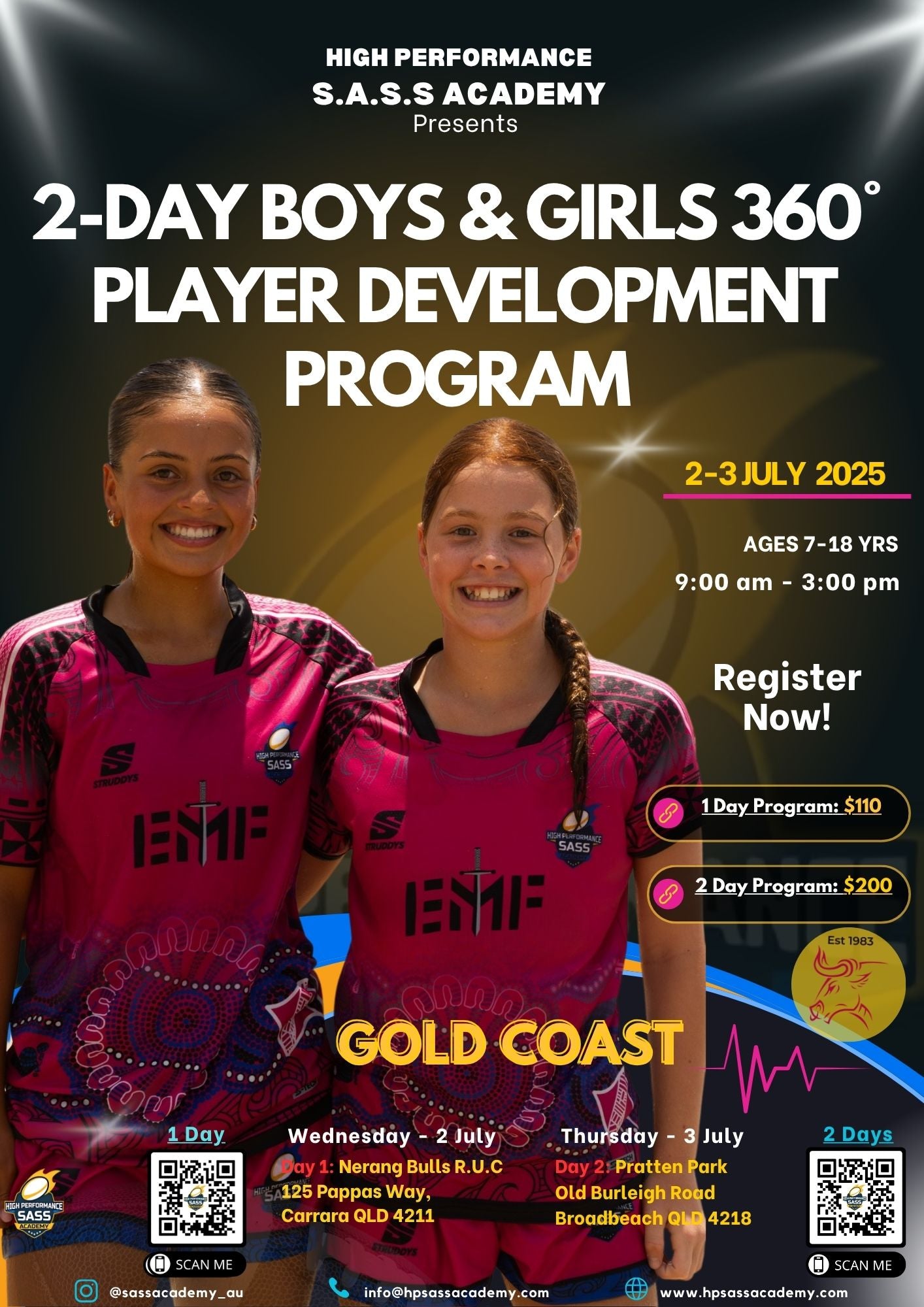 2-DAY GIRLS 360 DEGREE PLAYER DEVELOPMENT PROGRAM - GOLD COAST (NERANG BULLS RUGBY UNION CLUB - 2-3 JULY)