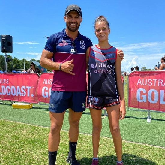 Isabella Narain with James Ambrosini at the Rugby S.A.S.S Training Session