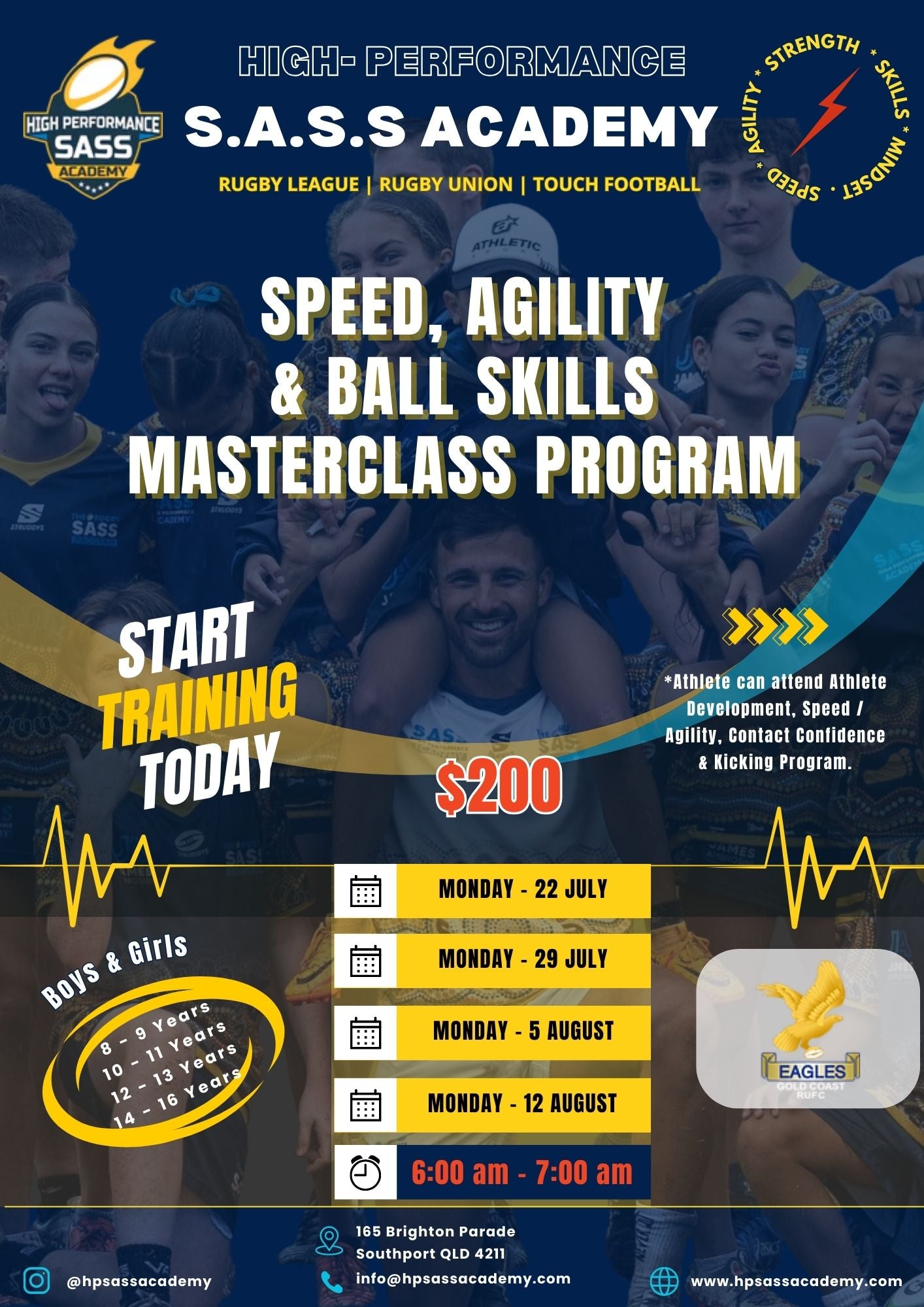 4 Week Speed, Agility & Ball Skills Masterclass Program - Gold Coast Eagles and Nerang Bulls Rugby Union Club